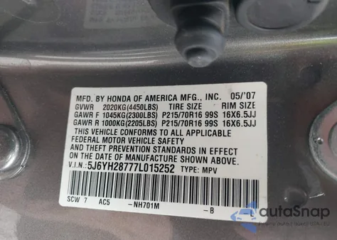 2007 Honda Element Ex z USA, uszkodzony, nr VIN 5J6YH28777L015252